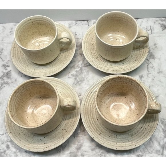 Churchill Homespun Cups and Saucers Set of 4 Speckled Brown Coffee Mugs MCM - Picture 2 of 11